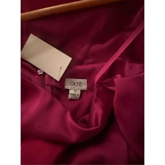 Cache Fuchsia One Shoulder Satin Cocktail Dress Size 10 Bow  Ruched Party Formal - Picture 5 of 5